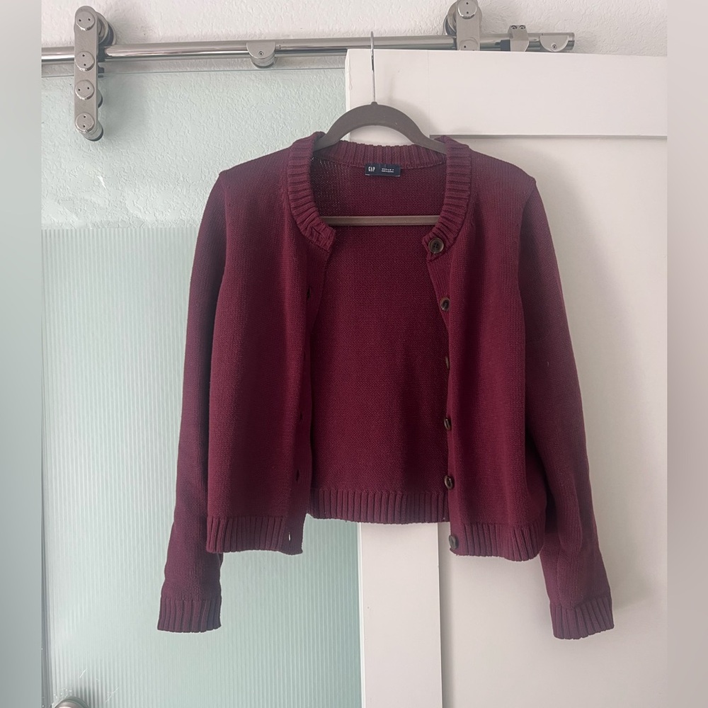 GAP 100% Cotton Crew Cardigan Tuscan Red